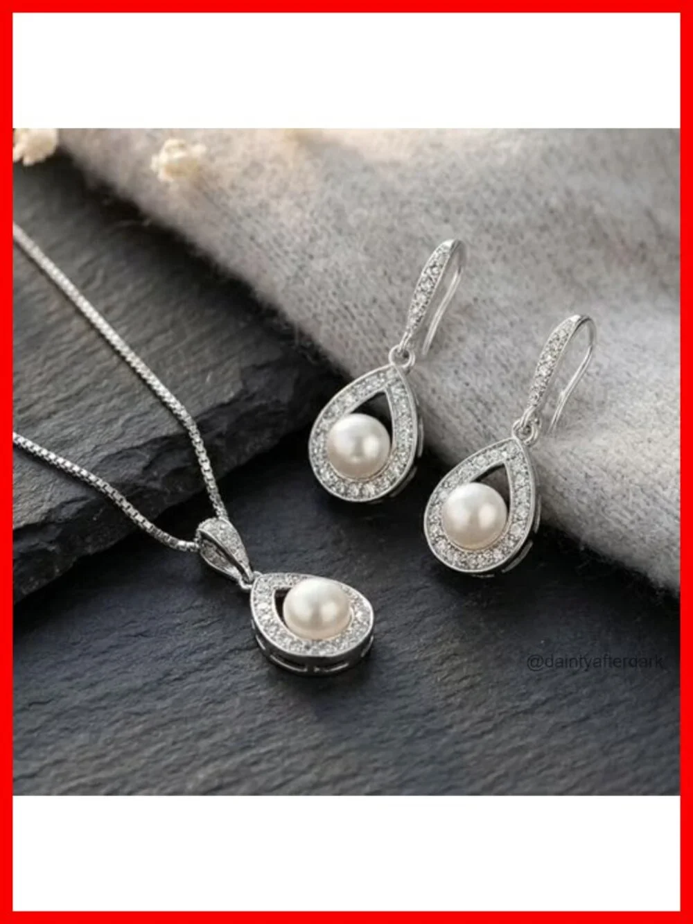 Pearl & Cubic Zirconia Wedding Jewelry Set - Necklace & Drop Earrings